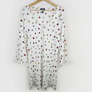 ModCloth Women's White with Ladybug Print A-Line Mini Dress Size L Bell Sleeve